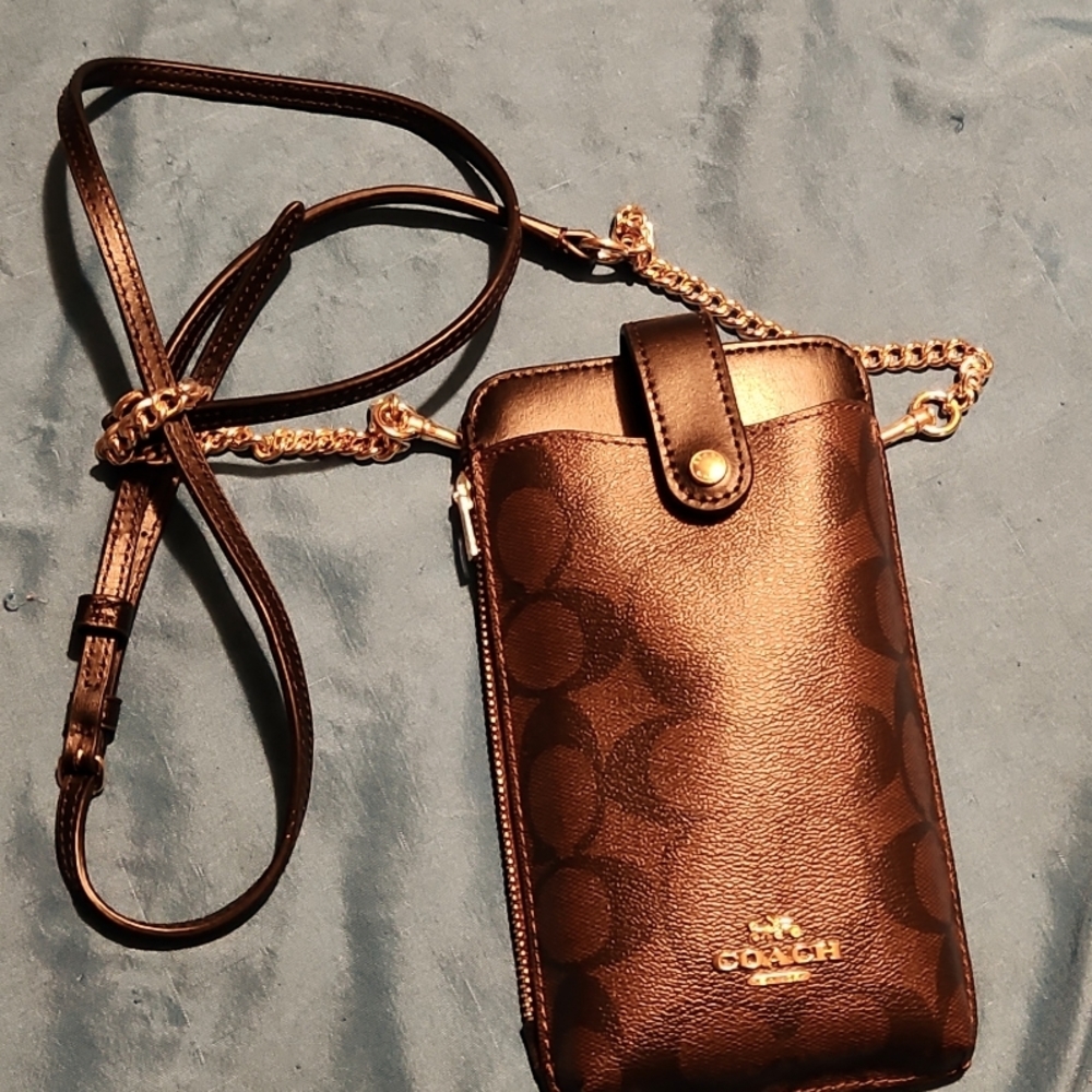 Coach North/South Phone Crossbody In Signature Canvas